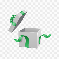 Present box with green ribbon on transparent background PNG